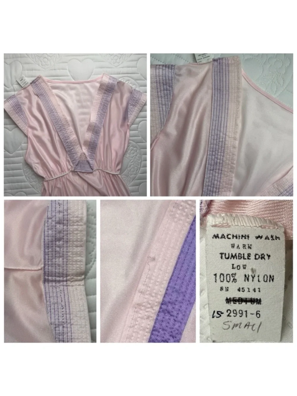 Vintage Pastel Pink Purple Maxi Nightgown Small Medium - Picture 13 of 16